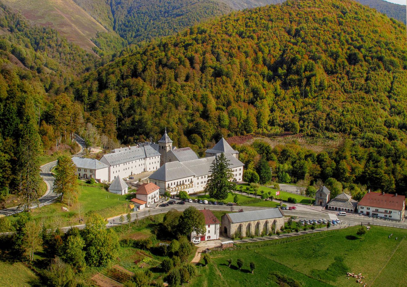 Aerial view of the Collegiate Church of Orreaga/Roncesvalles